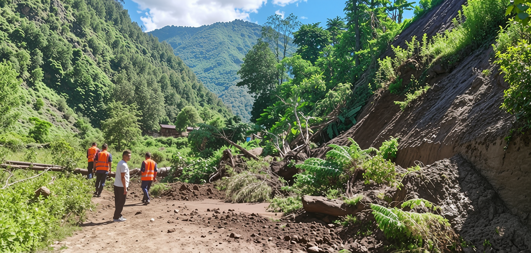 अछामको जयगढ–शान्तडा सडकमा ठूलो पहिरो, घरसमेत जोखिममा